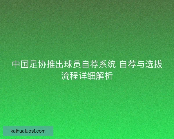 中国足协推出球员自荐系统 自荐与选拔流程详细解析 中国足协推出球员自荐系统 自荐与选拔流程详细解析